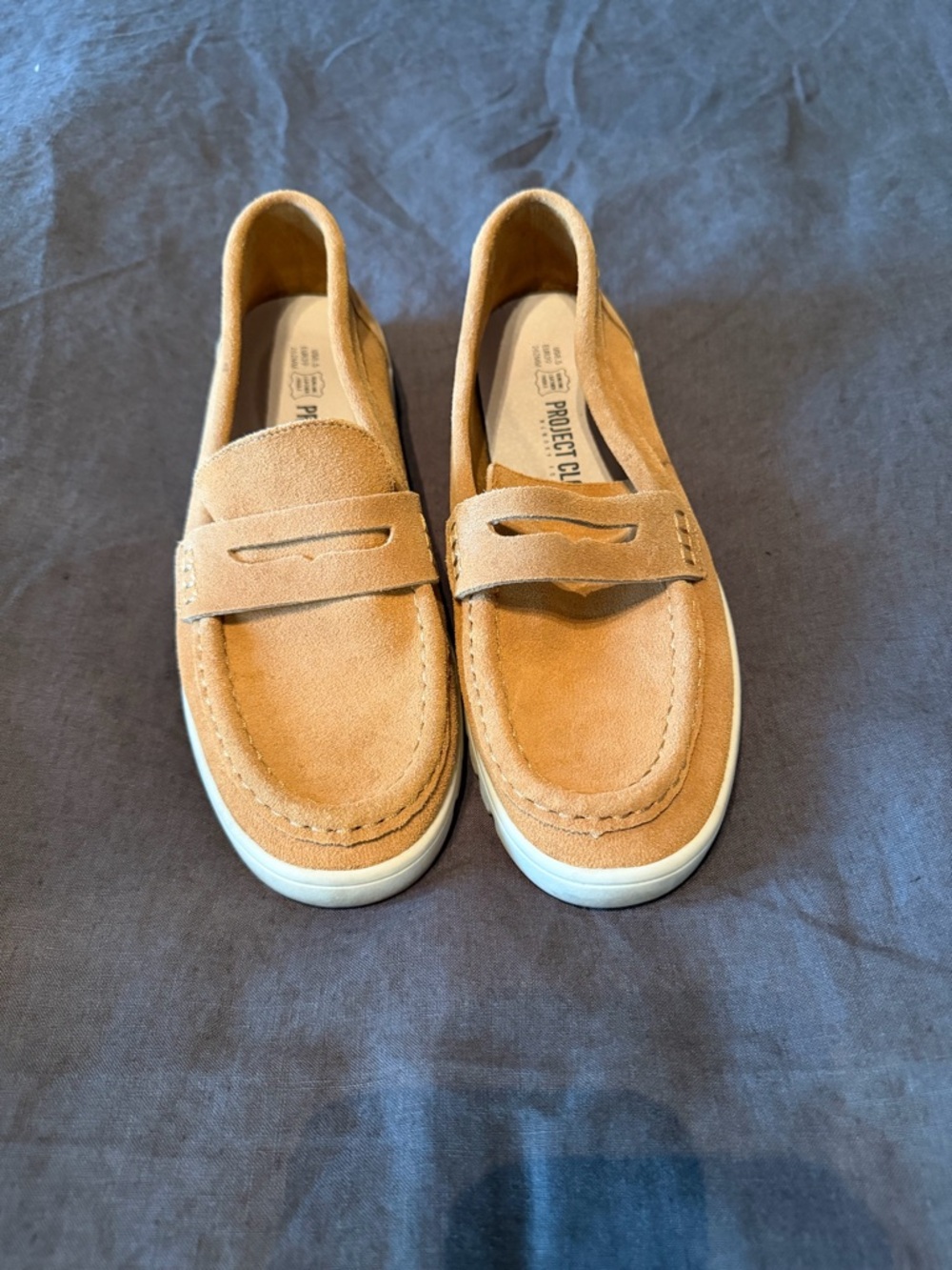 Project Cloud  Women's Suede Penny Loafers in Tan